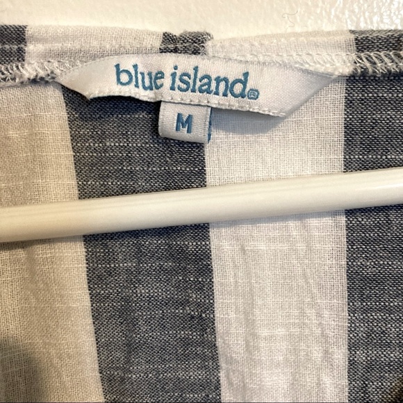 BLUE ISLAND Beach Swim Coverup Tunic Nautical Stripe Lace Up Hoodie Medium - Picture 12 of 14